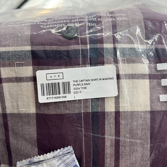 AYR Men's The Captain Shirt in Madras - Purple Rain - Large - NWT - Picture 7 of 7